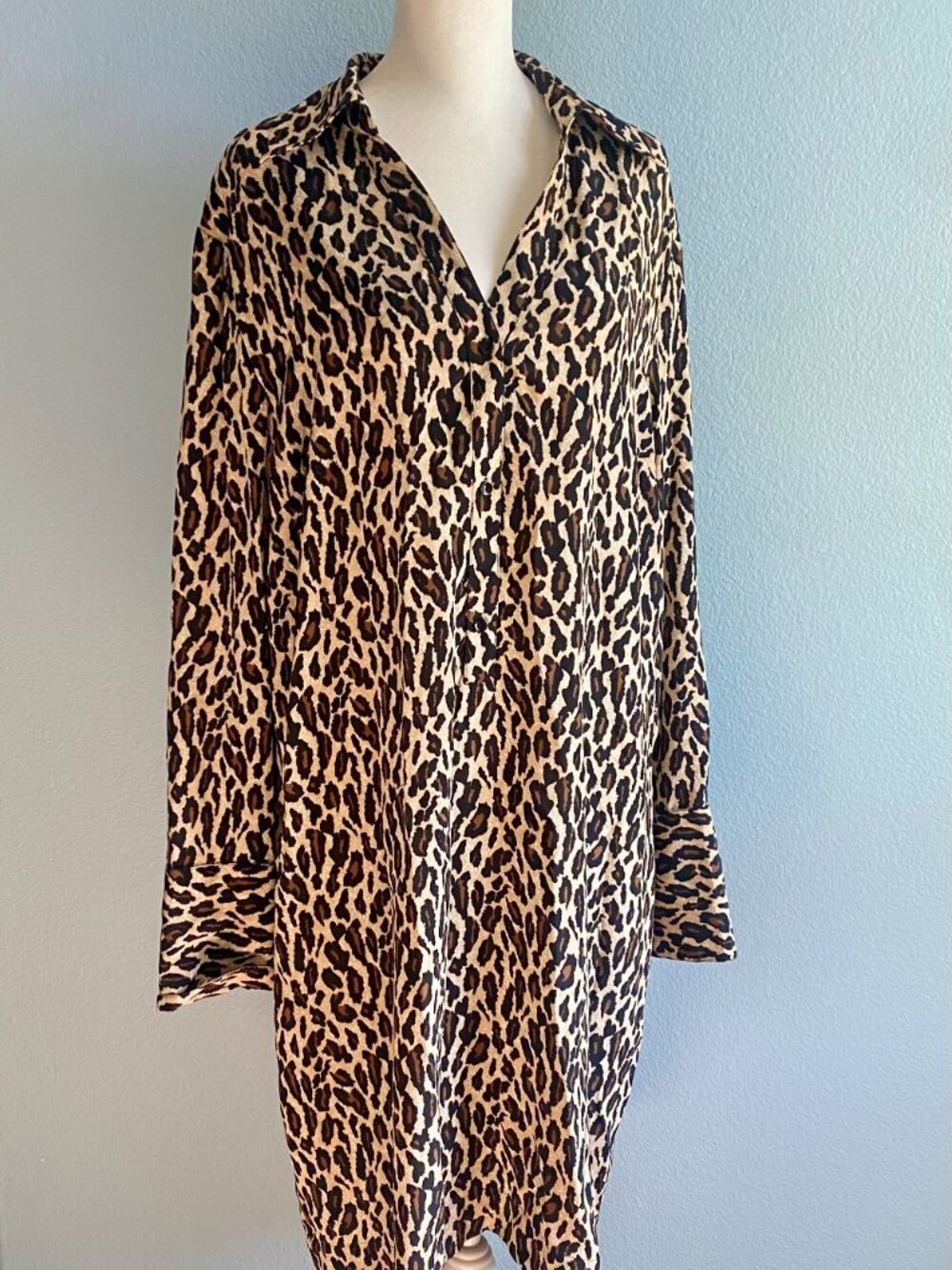 Vintage Nine West Leopard Shirt Dress 100% Silk Size 16